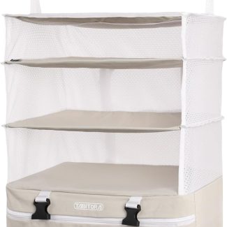 TABITORA Portable Hanging Travel Shelves Bag Packing Cube Organizer Suitcase Storage Large Capacity (Cream white XL)
